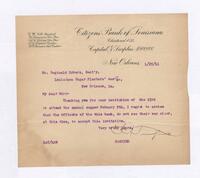 Letter from Citizens' Bank of Louisiana to Reginald Dykers, 1911 January 25