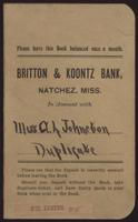 William T. Johnson and family papers. Volume 5, bank book, 1906 December-1909 July.