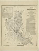Map of Louisiana and a part of Arkansas: showing location & limits of levee districts, United States & local, also location & extent of present maintaining lines of levees with tabulated statement giving number of miles of levee line on each stream & in e