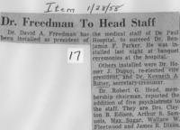 Dr. Freedman To Head Staff
