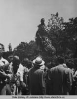 John McDonough Statue decorated on McDonough Day in New Orleans Louisiana circa 1950s