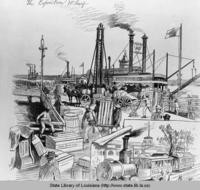 Drawing of laborers working on the Exposition Wharf in New Orleans Louisiana