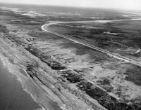 Looking northwest from Gulf of Mexico at Holly Beach after Hurricane Audrey