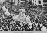 Mardi Gras floats on Canal Street during Mardi Gras parade in New Orleans in the 1930s