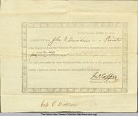 Discharge paper of Private John O. Davidson from Brigadier General John Coffee's brigade of Tennessee Volunteer Mounted Gun-men.
